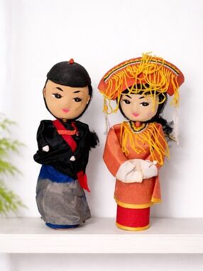 Vintage Asian Cloth Dolls Set | Traditional Cultural Figurines | Handmade Decor